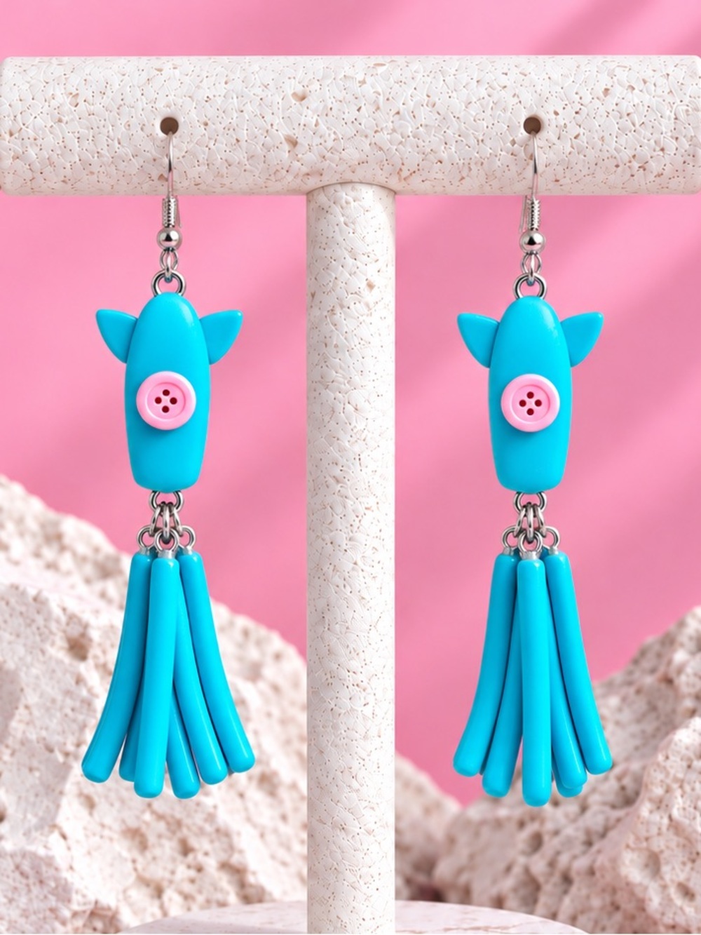 Coraline Style Squid Toy Dangles — Handmade Earrings — Blue